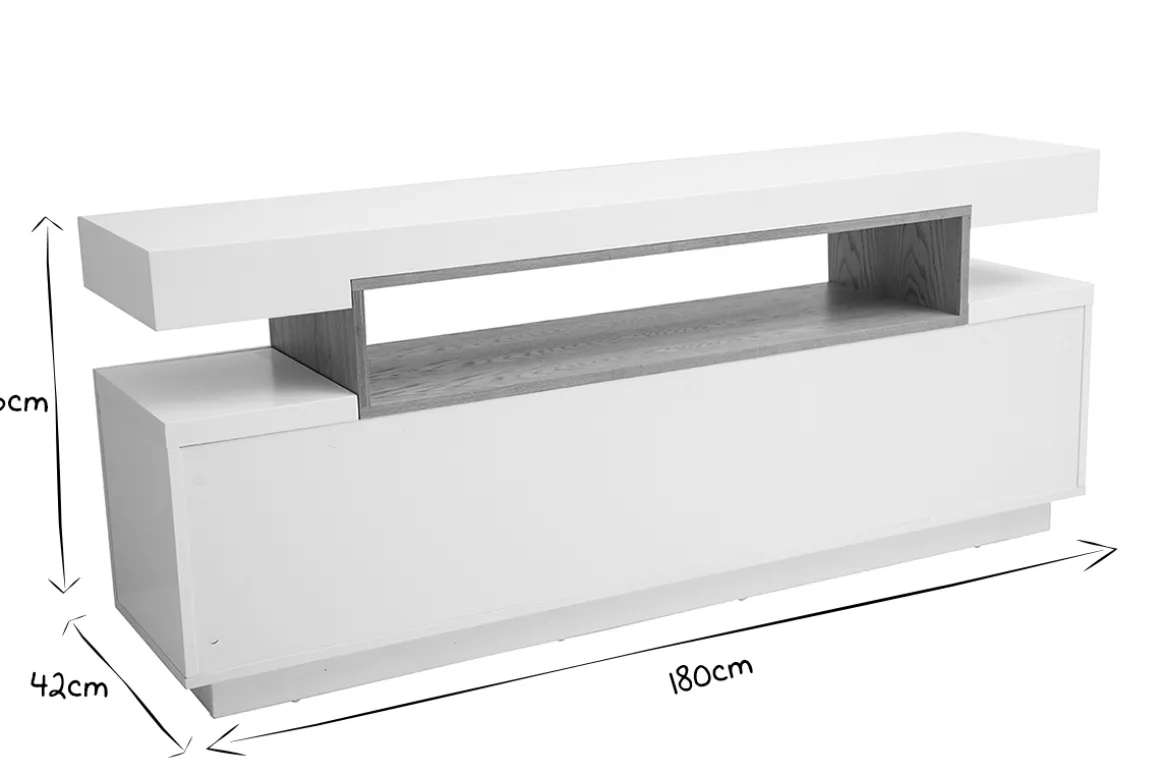 Miliboo Buffet-Buffet scandinave blanc mat et bois 4 portes L180 cm LIVO