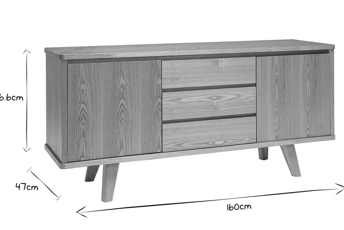 Miliboo Buffet-Buffet scandinave en bois clair 2 portes 3 tiroirs L160 cm FIFTIES