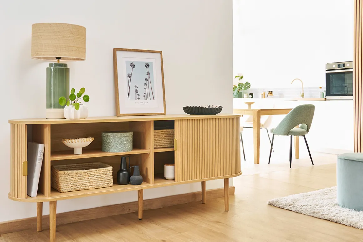 Miliboo Buffet-Buffet vintage bois clair chêne avec rangements 2 portes coulissantes L180 cm EPIC