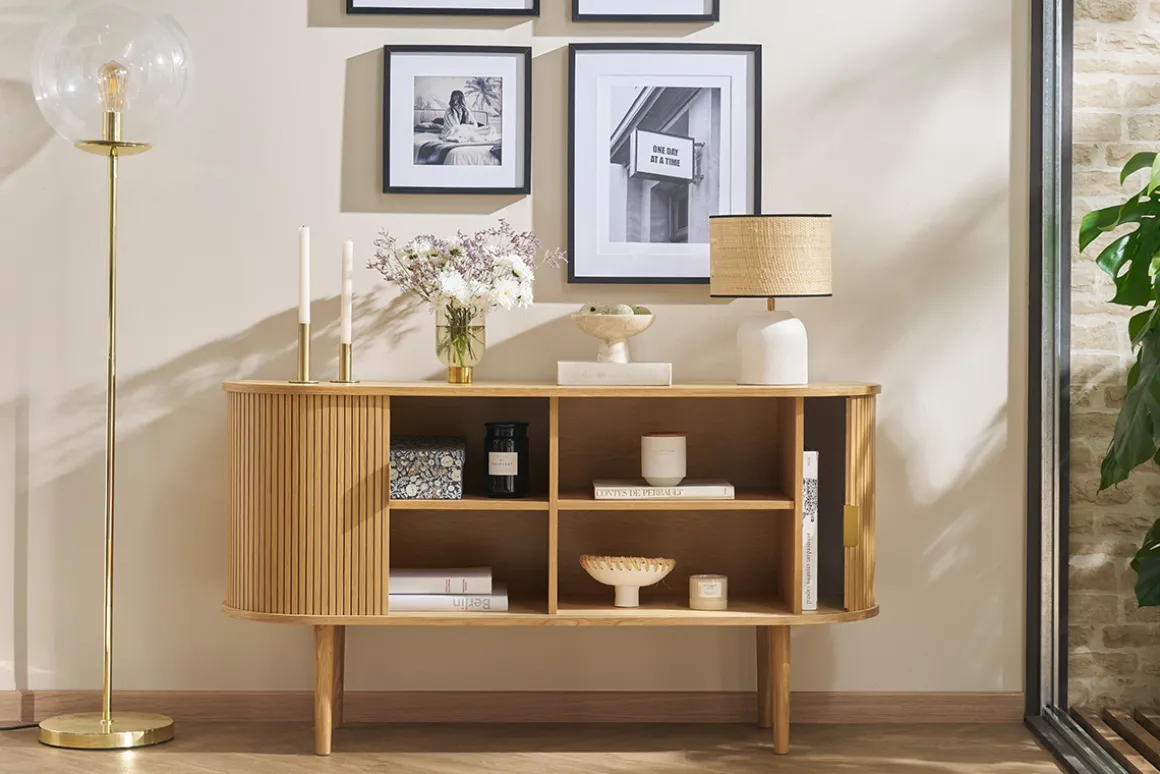 Miliboo Buffet-Buffet vintage en bois clair chêne 2 portes coulissantes L138 cm EPIC