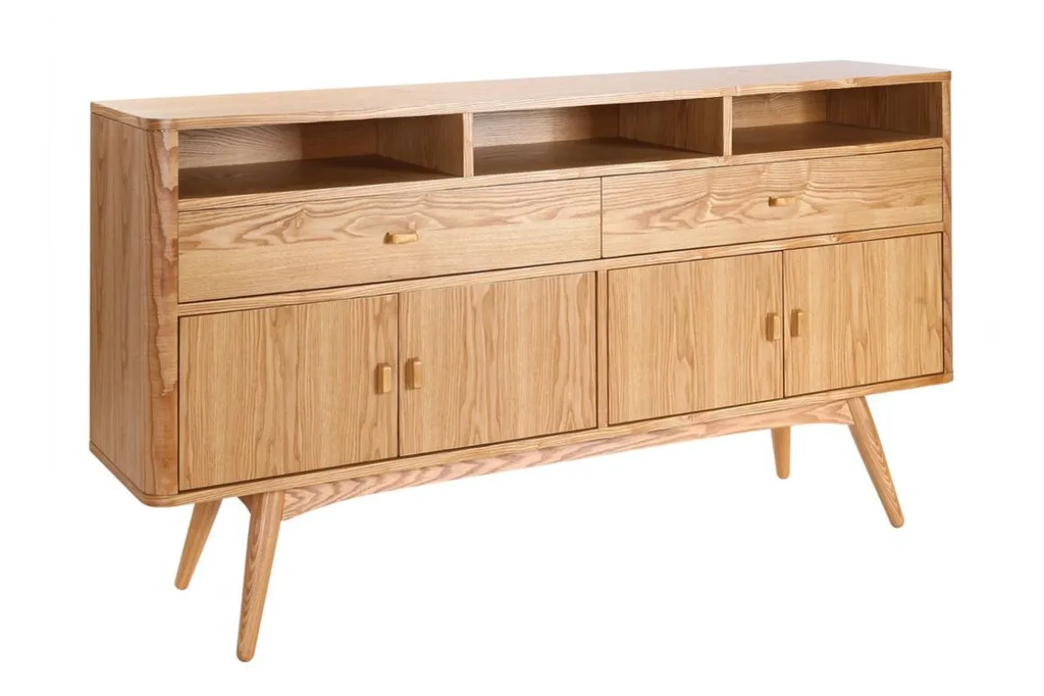 Miliboo Buffet|Commode-Buffet vintage en bois clair 4 portes 2 tiroirs L160 cm NORDECO