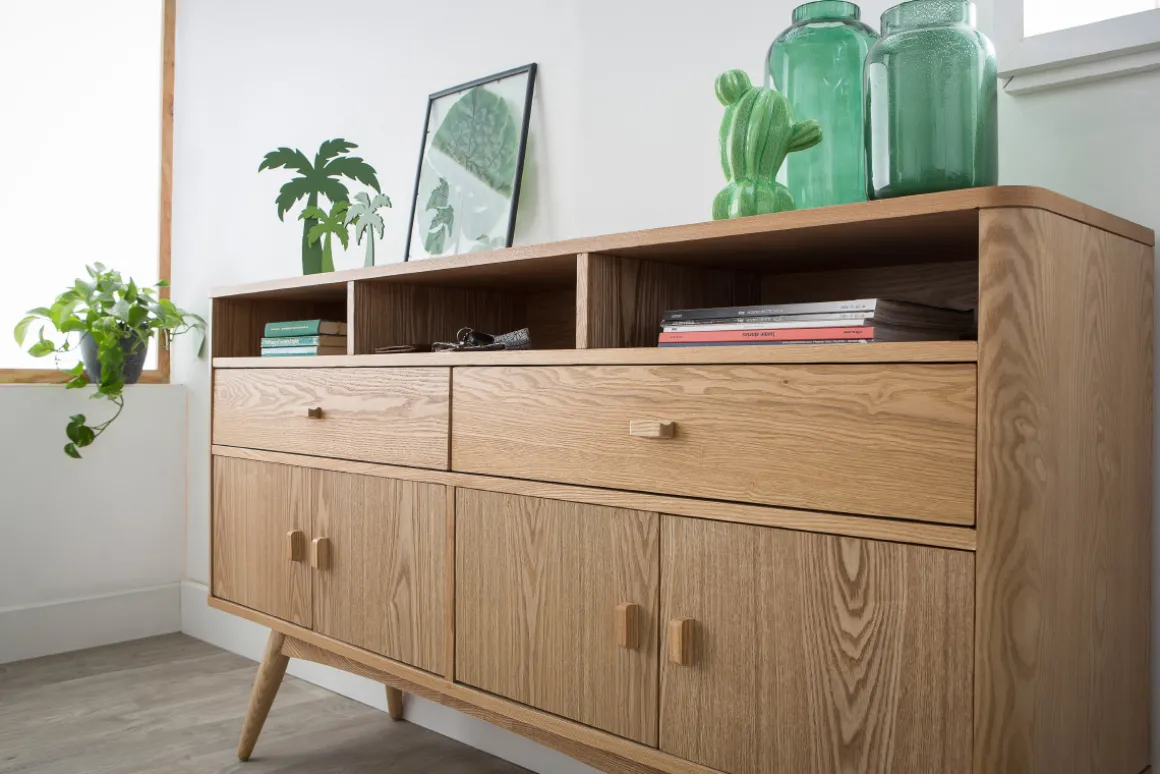 Miliboo Buffet|Commode-Buffet vintage en bois clair 4 portes 2 tiroirs L160 cm NORDECO