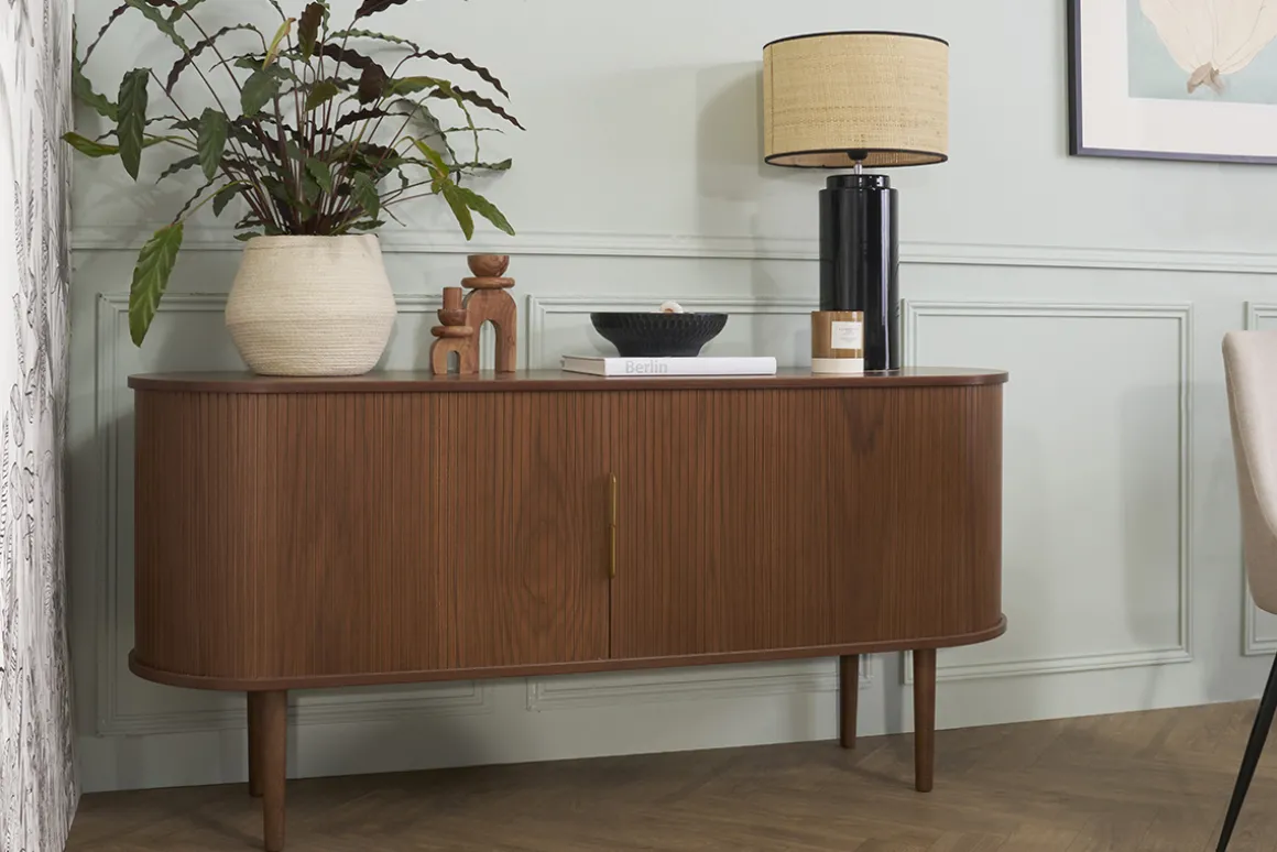 Miliboo Buffet-Buffet vintage en bois foncé noyer 2 portes coulissantes L160 cm EPIC