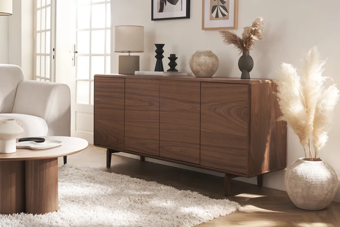 Miliboo Buffet-Buffet vintage en bois foncé noyer 4 portes L160 cm SUVA