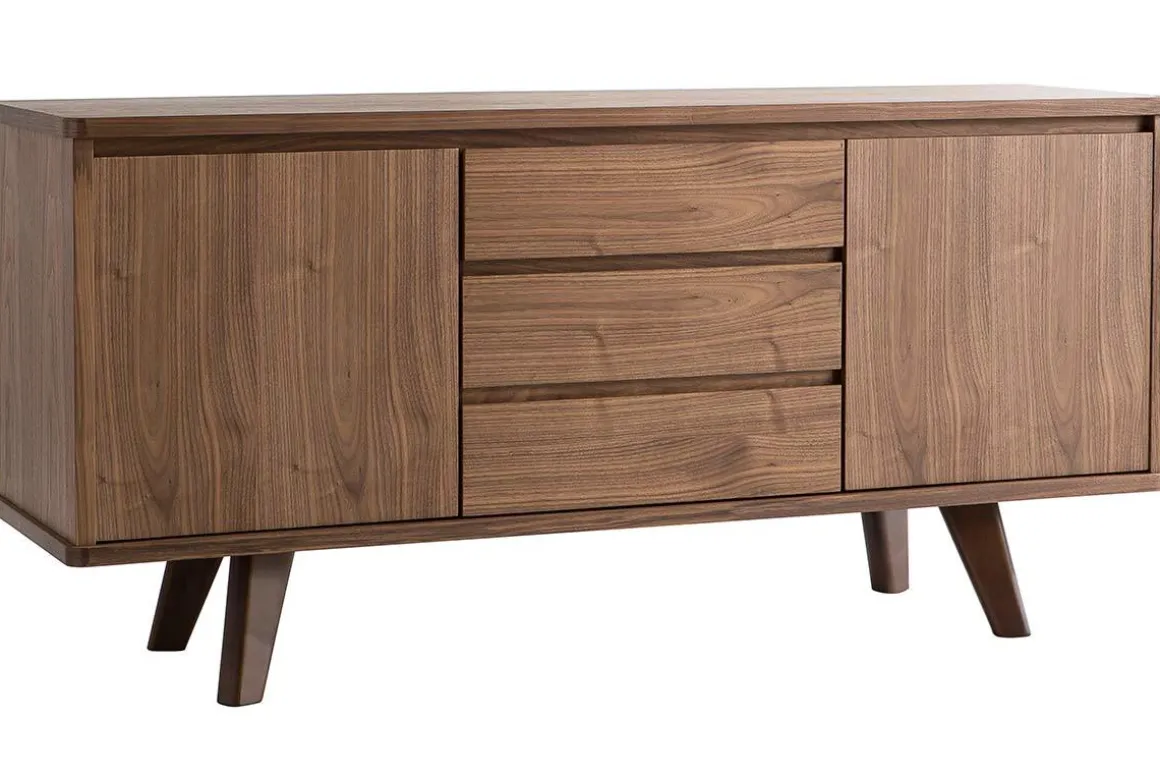 Miliboo Buffet-Buffet vintage en bois noyer 2 portes 3 tiroirs L160 cm FIFTIES