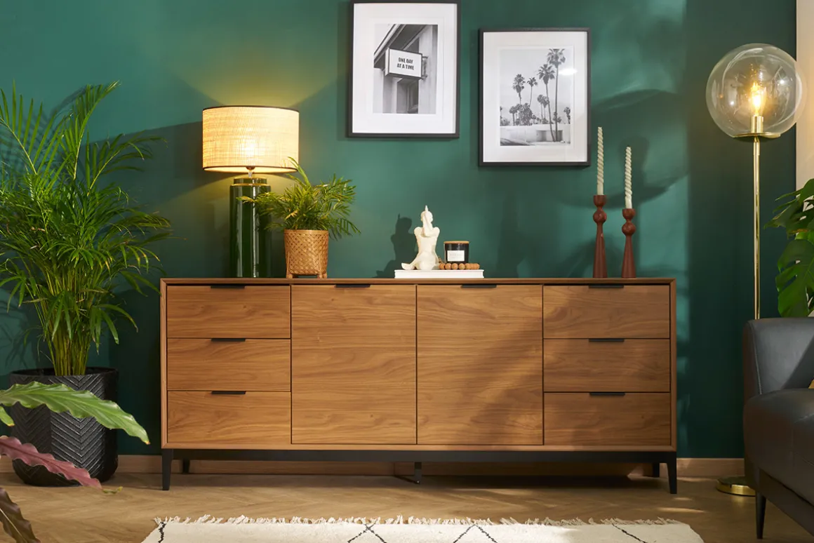 Miliboo Buffet-Buffet vintage finition bois foncé noyer et métal noir avec rangements L180 cm SARTO