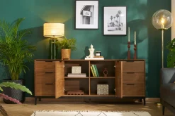 Miliboo Buffet-Buffet vintage finition bois foncé noyer et métal noir avec rangements L180 cm SARTO