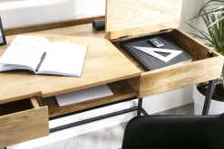 Miliboo Bureau Design-Bureau à rangements industriel bois manguier massif et métal noir L118 cm YPSTER