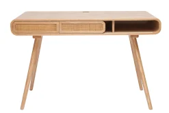 Miliboo Bureau Design-Bureau avec rangement vintage en bois clair et cannage L120 cm OLYMPE