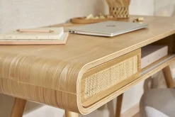Miliboo Bureau Design-Bureau avec rangement vintage en bois clair et cannage L120 cm OLYMPE