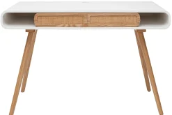 Miliboo Bureau Design-Bureau avec rangement vintage blanc, cannage et bois clair L120 cm OLYMPE