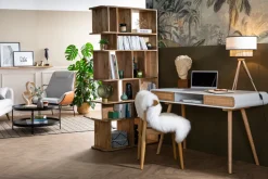 Miliboo Bureau Design-Bureau avec rangement vintage blanc, cannage et bois clair L120 cm OLYMPE