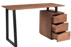 Miliboo Bureau Design-Bureau avec rangements 3 tiroirs industriel bois massif et métal noir L130 cm HORACE