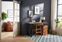 Miliboo Bureau Design-Bureau avec rangements 3 tiroirs industriel bois massif et métal noir L130 cm HORACE