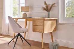 Miliboo Bureau Design-Bureau avec rangements 2 tiroirs scandinave bois clair chêne L140 cm FIFTIES