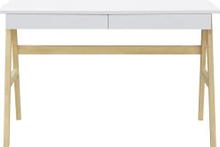 Miliboo Bureau Design-Bureau avec rangements 2 tiroirs scandinave blanc et bois clair chêne L120 cm BROOK