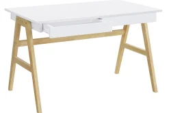 Miliboo Bureau Design-Bureau avec rangements 2 tiroirs scandinave blanc et bois clair chêne L120 cm BROOK