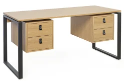 Miliboo Bureau Design-Bureau avec rangements 4 tiroirs industriel bois clair chêne et métal noir L160 cm OPAL