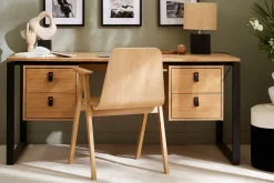 Miliboo Bureau Design-Bureau avec rangements 4 tiroirs industriel bois clair chêne et métal noir L160 cm OPAL