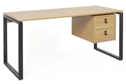 Miliboo Bureau Design-Bureau avec rangements 2 tiroirs industriel bois clair chêne et métal noir L160 cm OPAL
