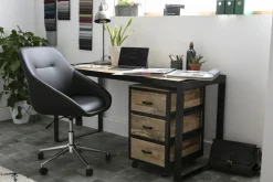 Miliboo Bureau Design-Bureau avec rangements 3 tiroirs industriel bois manguier massif et métal noir L156 cm INDUSTRIA