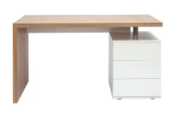 Miliboo Bureau Design-Bureau avec rangements 3 tiroirs design bois clair chêne et blanc L140 cm CALIX
