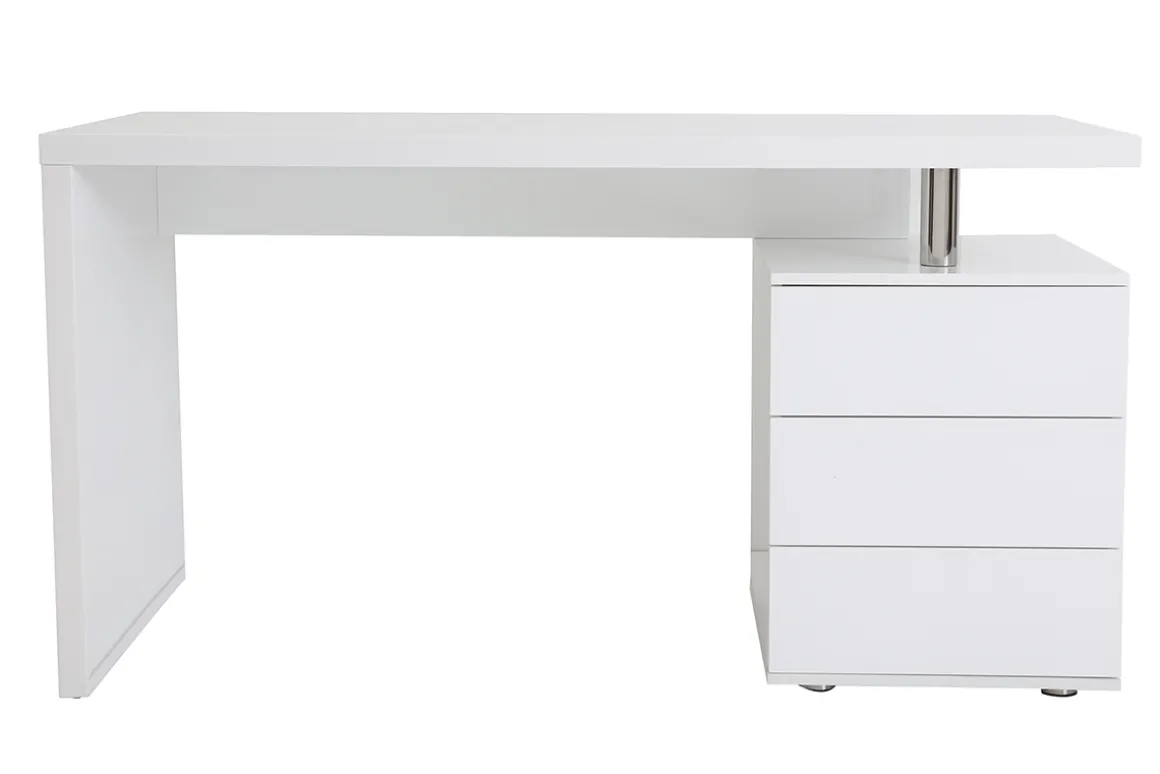Miliboo Bureau Design-Bureau avec rangements 3 tiroirs design blanc laqué brillant L140 cm CALIX