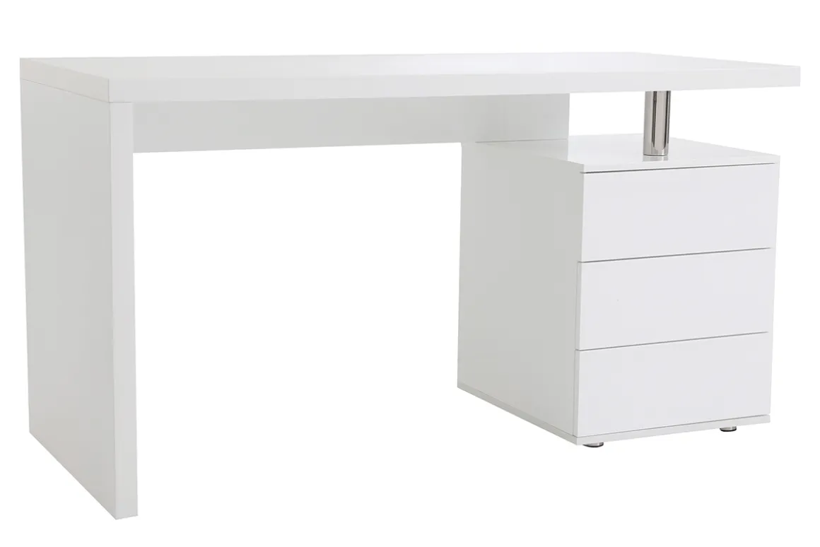 Miliboo Bureau Design-Bureau avec rangements 3 tiroirs design blanc laqué brillant L140 cm CALIX
