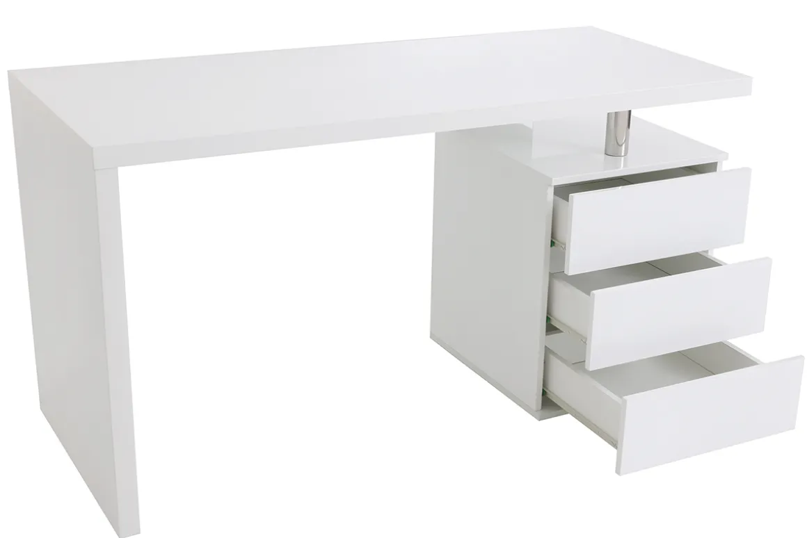 Miliboo Bureau Design-Bureau avec rangements 3 tiroirs design blanc laqué brillant L140 cm CALIX