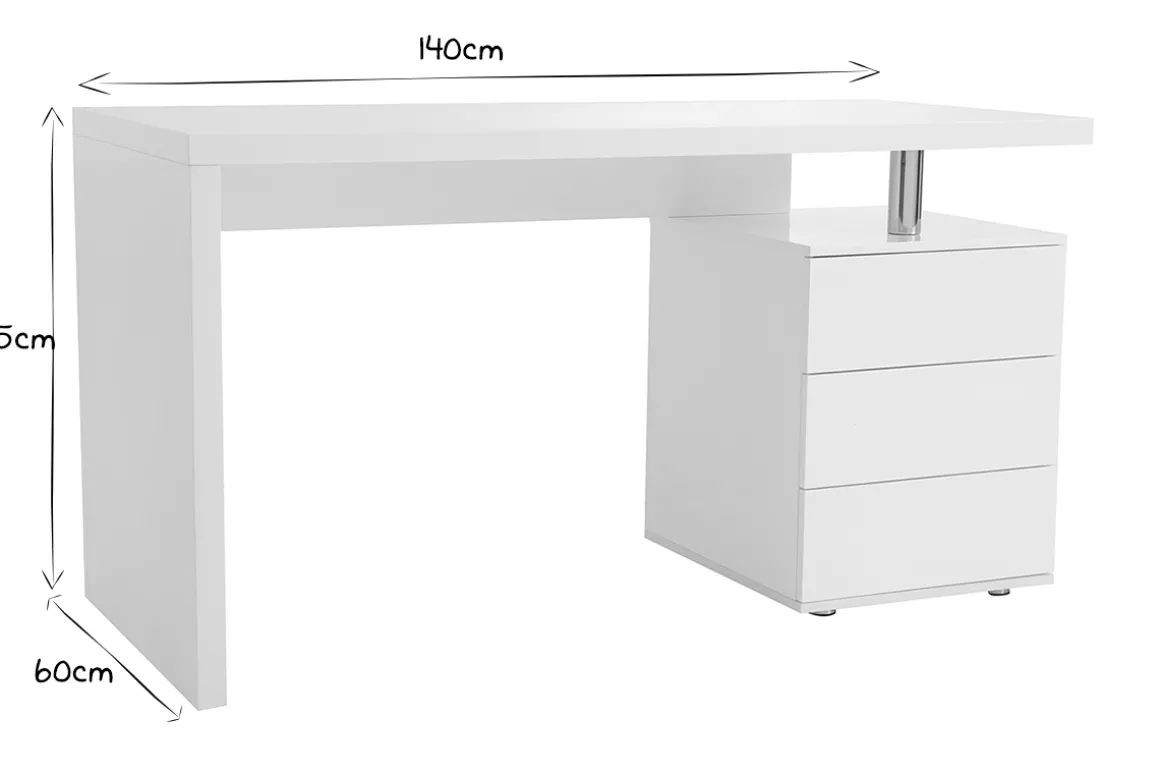 Miliboo Bureau Design-Bureau avec rangements 3 tiroirs design blanc laqué brillant L140 cm CALIX