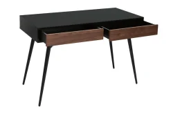 Miliboo Bureau Design-Bureau avec rangements 2 tiroirs design noir mat et bois foncé noyer L120 cm TRIPOLI
