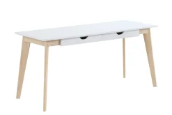 Miliboo Bureau Design-Bureau avec rangements 2 tiroirs scandinave blanc et bois clair L160 LEENA