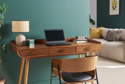 Miliboo Bureau Design-Bureau avec rangements 3 tiroirs vintage bois foncé noyer L132 cm HALLEN