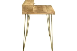 Miliboo Bureau Design-Bureau avec rangements bois manguier massif gravé et métal doré L115 cm LINIUM