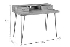 Miliboo Bureau Design-Bureau avec rangements bois manguier massif gravé et métal doré L115 cm LINIUM