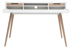 Miliboo Bureau Design-Bureau avec rangements scandinave blanc et bois clair L140 cm OPUS