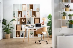 Miliboo Bureau Design-Bureau avec rangements scandinave blanc et bois clair L140 cm OPUS