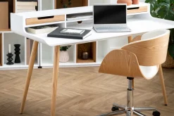 Miliboo Bureau Design-Bureau avec rangements scandinave blanc et bois clair L140 cm OPUS