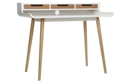 Miliboo Bureau Design-Bureau avec rangements scandinave bois clair et blanc L110 cm OPUS