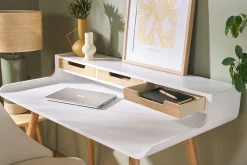 Miliboo Bureau Design-Bureau avec rangements scandinave bois clair et blanc L110 cm OPUS