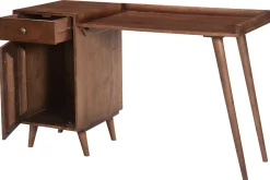 Miliboo Bureau Design-Bureau avec rangements vintage bois massif et métal doré L130 cm ROBY