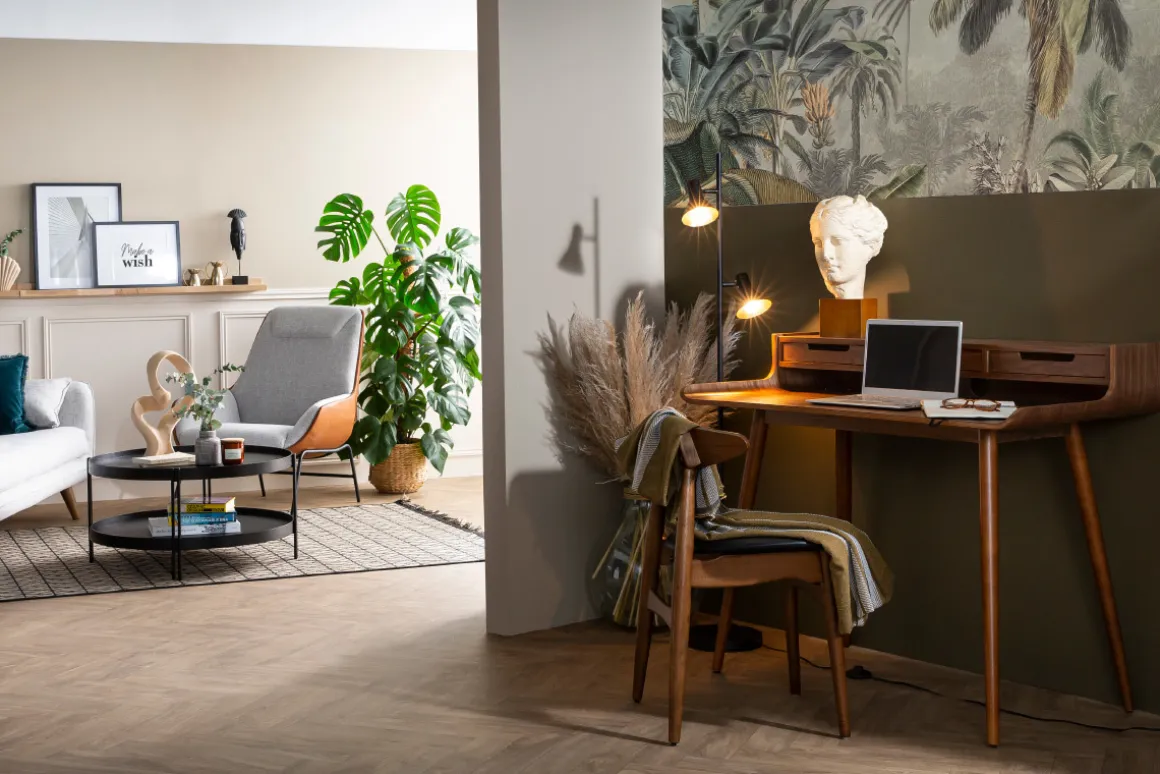 Miliboo Bureau Design-Bureau avec rangements vintage bois foncé noyer L110 cm OPUS