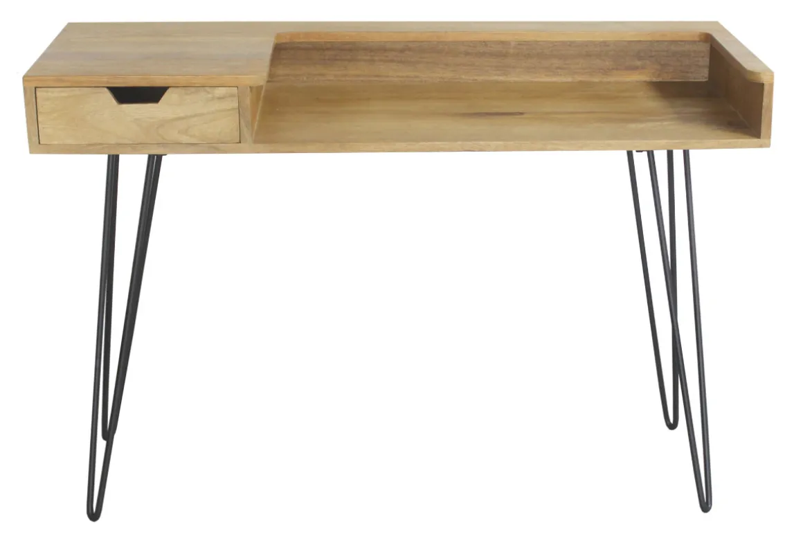 Miliboo Bureau Design-Bureau avec tiroir bois manguier massif et métal noir L116 cm VIBES