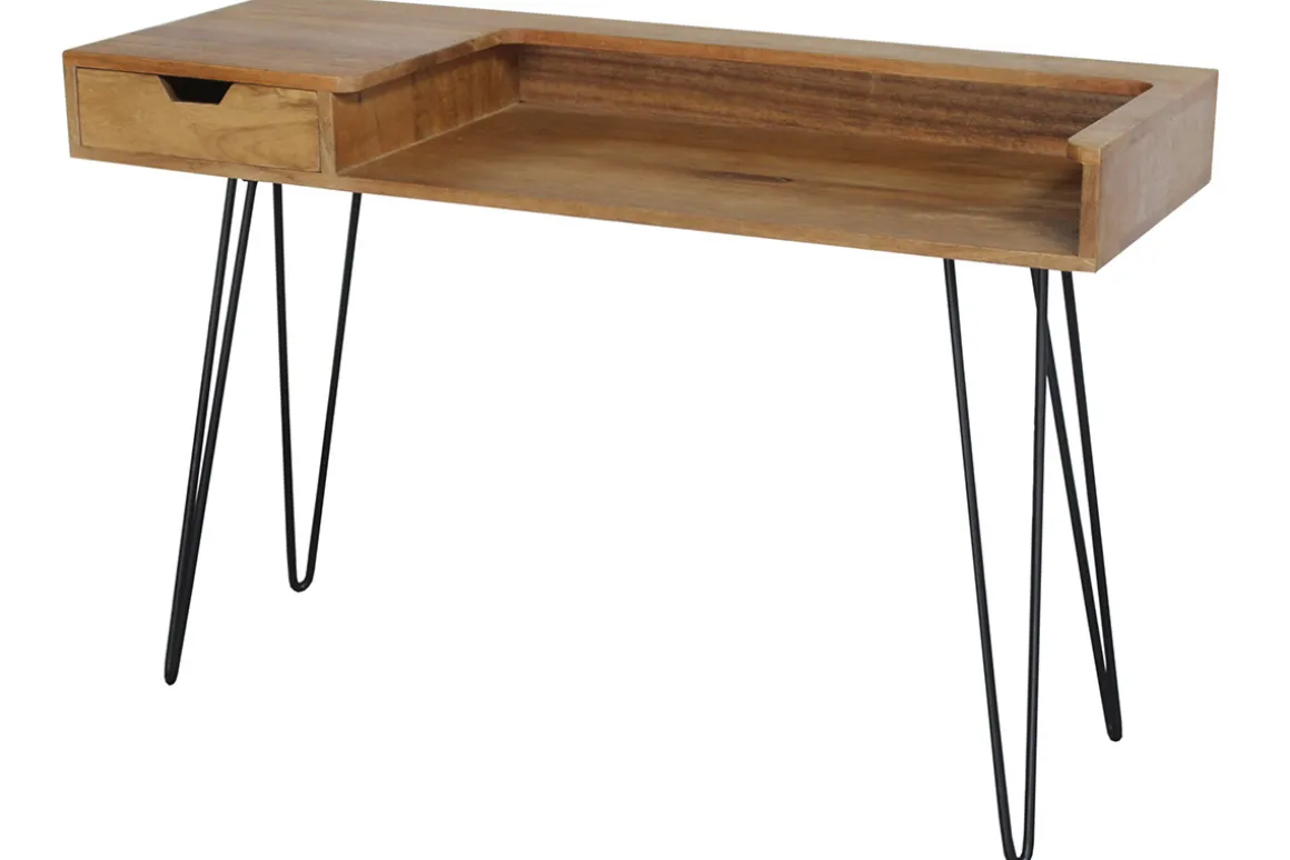 Miliboo Bureau Design-Bureau avec tiroir bois manguier massif et métal noir L116 cm VIBES