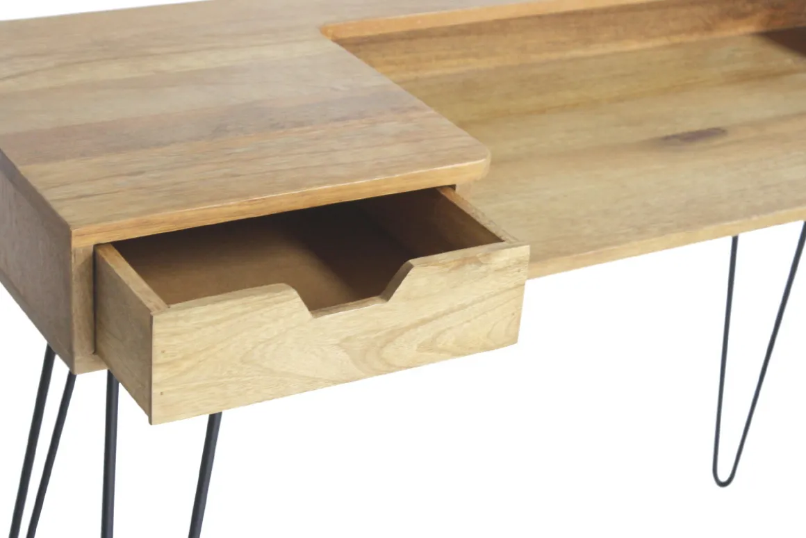 Miliboo Bureau Design-Bureau avec tiroir bois manguier massif et métal noir L116 cm VIBES