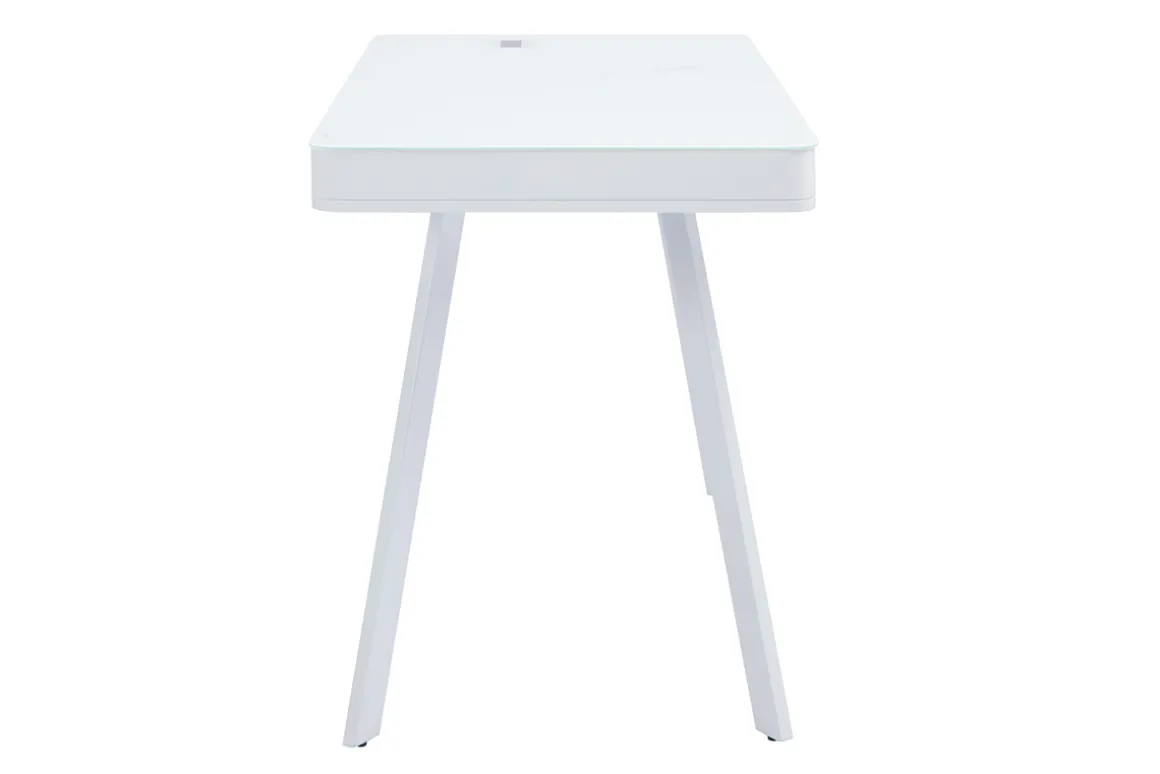 Miliboo Bureau Design-Bureau connecté multimédia avec tiroir en verre et métal blanc L120 cm CLEVER