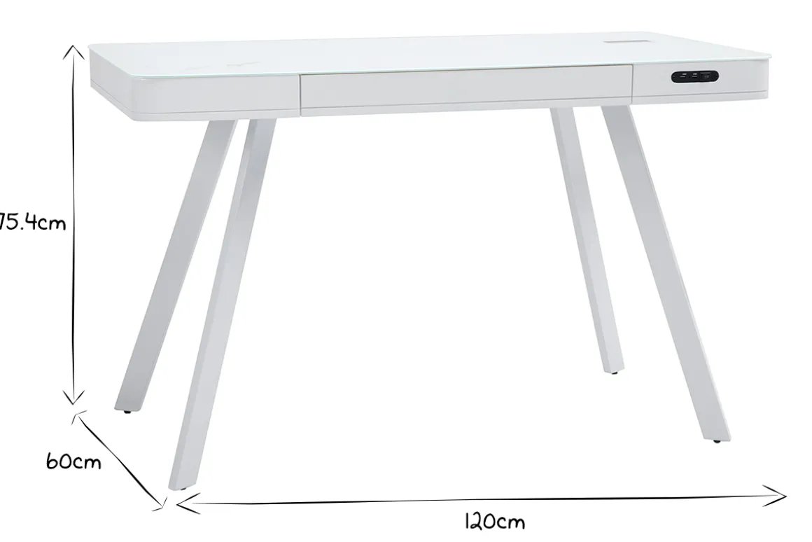 Miliboo Bureau Design-Bureau connecté multimédia avec tiroir en verre et métal blanc L120 cm CLEVER