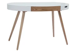 Miliboo Bureau Design-Bureau connecté multimédia verre blanc et bois clair L120 cm HANDY