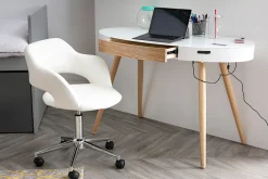 Miliboo Bureau Design-Bureau connecté multimédia verre blanc et bois clair L120 cm HANDY