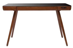 Miliboo Bureau Design-Bureau connecté multimédia avec tiroir en verre noir et bois foncé noyer L120 cm CLEVER